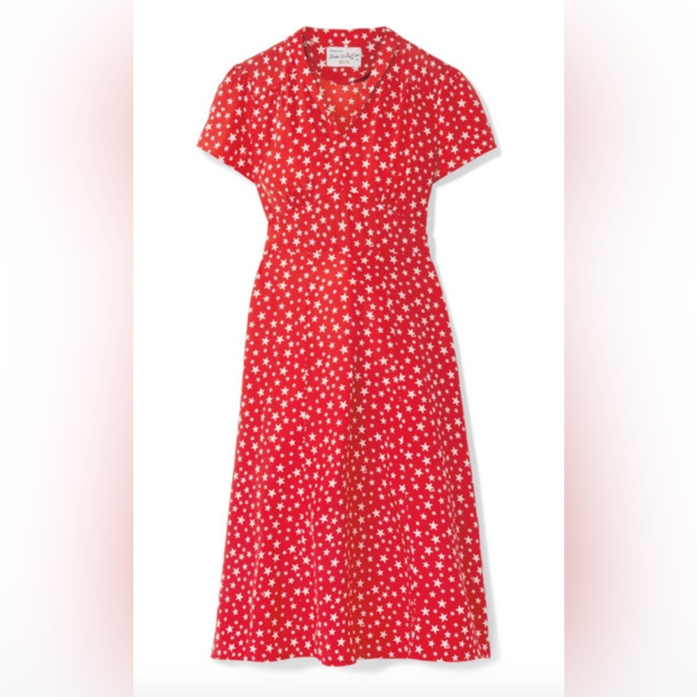 HVN Red Star Pattern Midi Dress